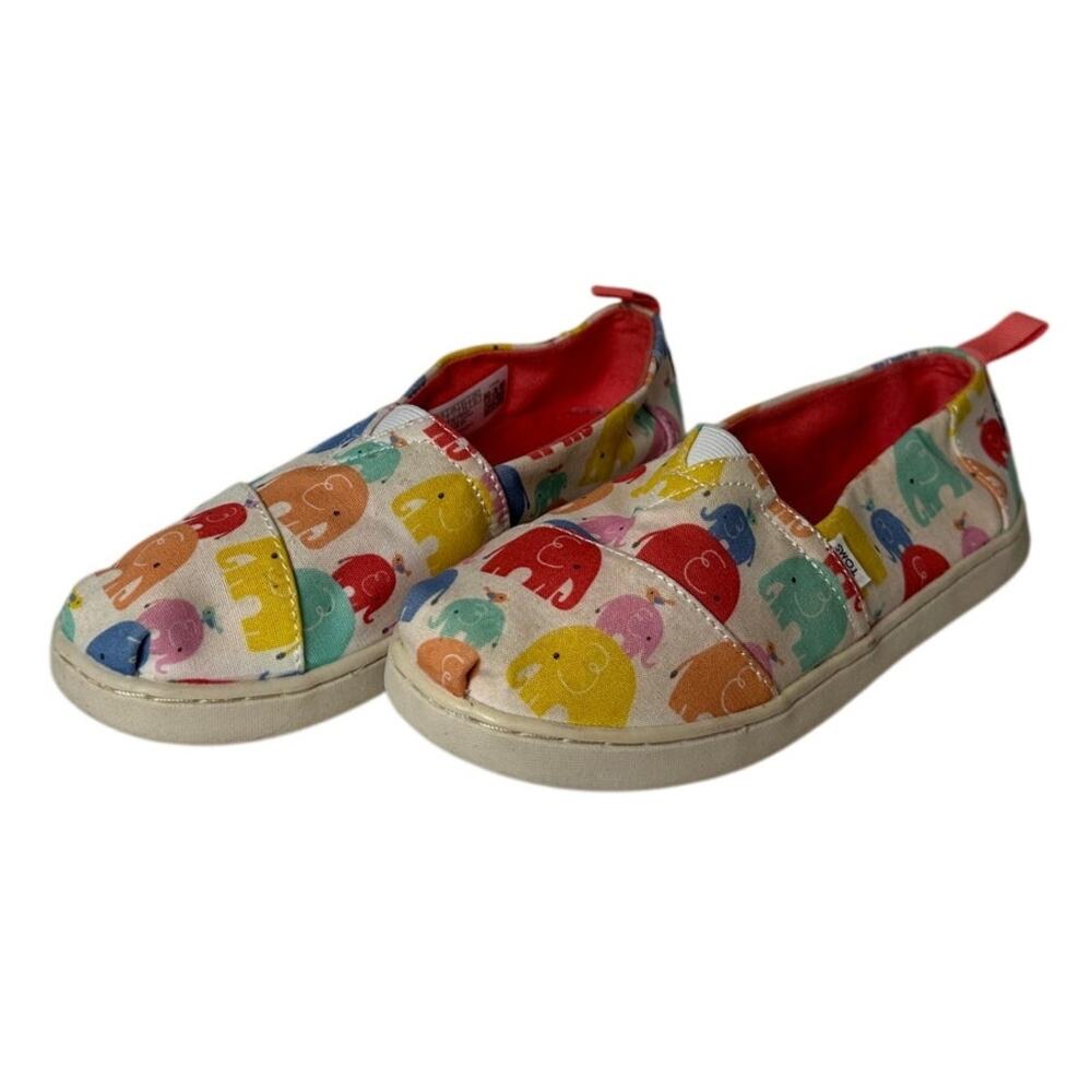 Toms Kids Multi Color Elephant Print Slip-On Shoes size 2